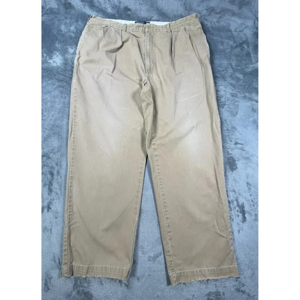 VTG Polo Ralph Lauren Pants Mens 38X28 Andrew Straight Chino Pleated Faded READ